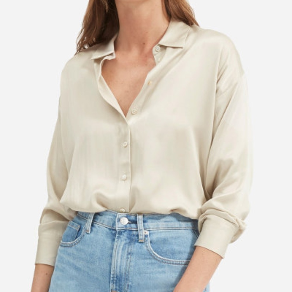 NWT EVERLANE Charmeuse Silk LS Buttondown, 2